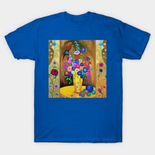 Modern Still Life Painting After Klimt with Flowers in a Gold Vase T-Shirt